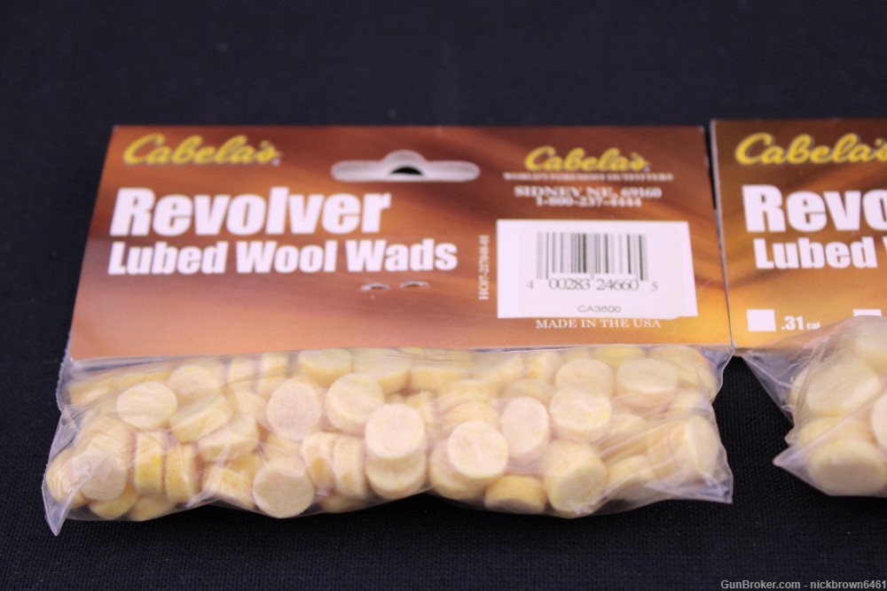 CABELA'S REVOLVER LUBED WOOL WADS .36 CAL 100CT 2832466 FREE SHIPPING-img-1