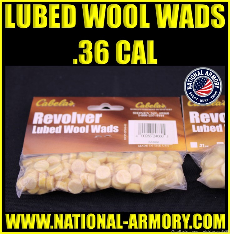 CABELA'S REVOLVER LUBED WOOL WADS .36 CAL 100CT 2832466 FREE SHIPPING-img-0