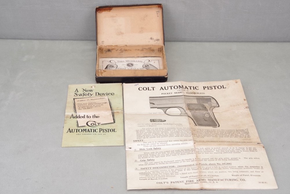 All Original 1917 Colt Model 1908 Vest Pocket 25ACP 2'' Blue w Box Papers-img-6