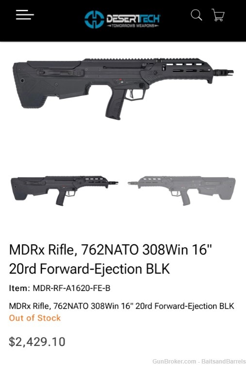 Desert Tech MDRx Rifle .308Win 16" 20rd Forward-Ejection BLK - NEW-img-3