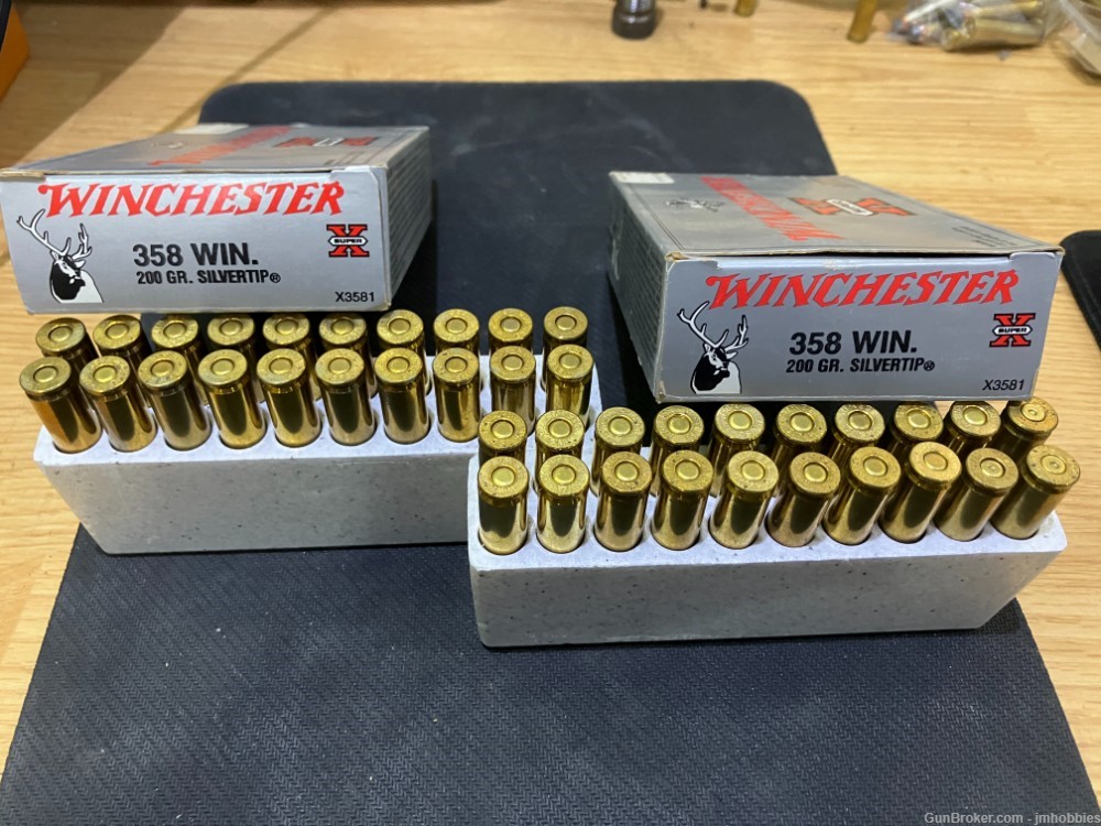 358 WIN Ammunition, Winchester Brand 200gn Silver Tip, 37 Live Rounds-img-0