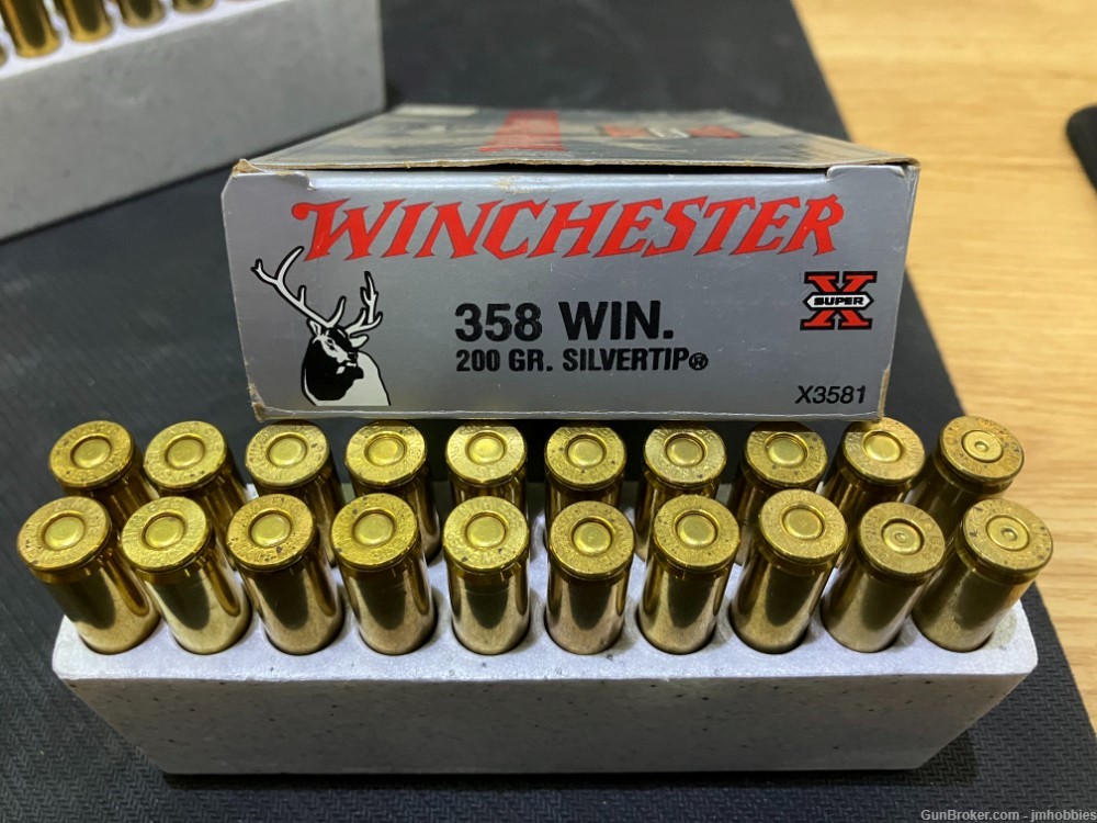 358 WIN Ammunition, Winchester Brand 200gn Silver Tip, 37 Live Rounds-img-2
