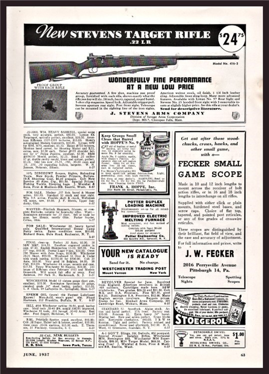 1937 STEVENS .22 LR Target RIFLE Antique AD Collectible Vintage ADVERTISING-img-1