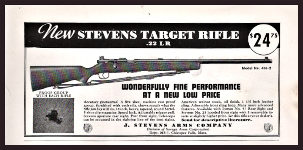 1937 STEVENS .22 LR Target RIFLE Antique AD Collectible Vintage ADVERTISING-img-0