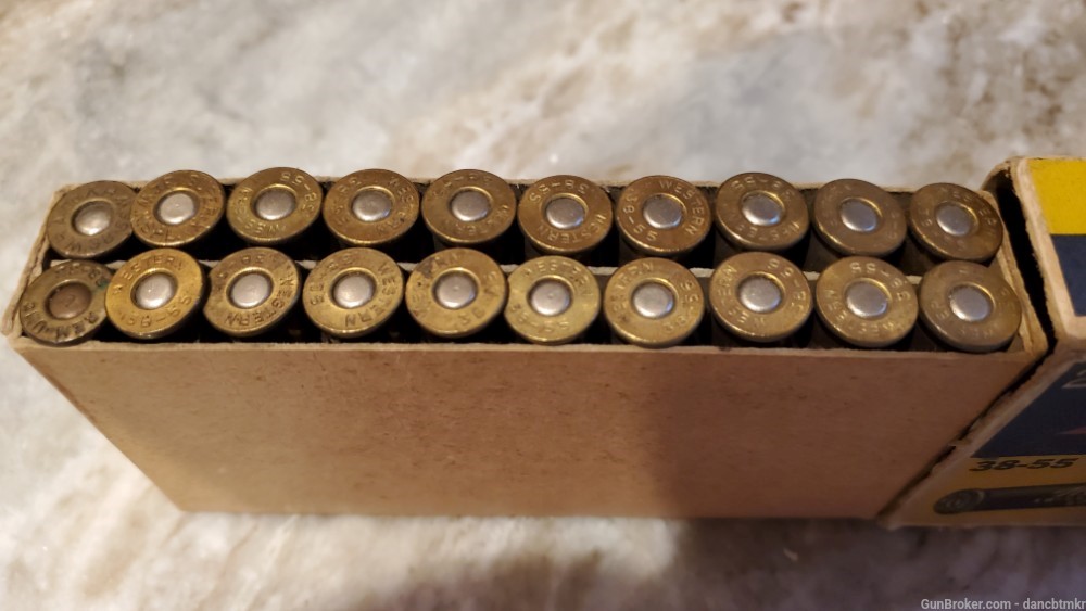Western 38-55 vintage ammo box of 20 - 225 grain Flat point-img-10