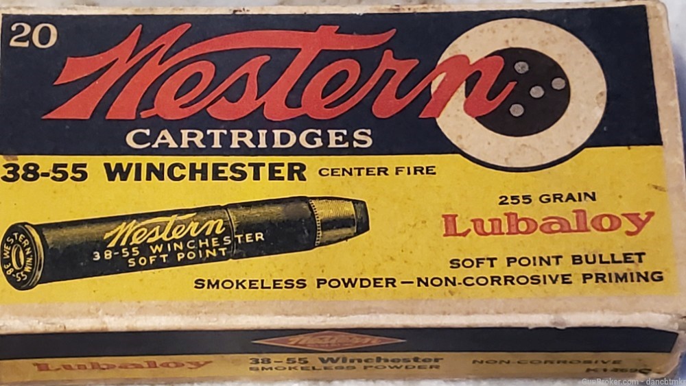 Western 38-55 vintage ammo box of 20 - 225 grain Flat point-img-5