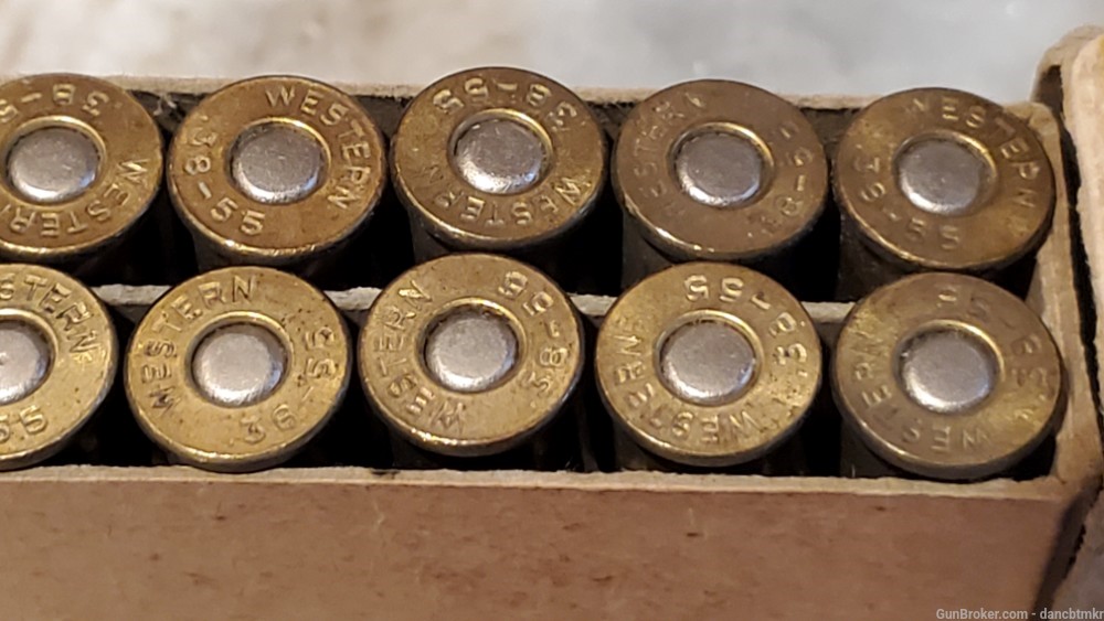 Western 38-55 vintage ammo box of 20 - 225 grain Flat point-img-9