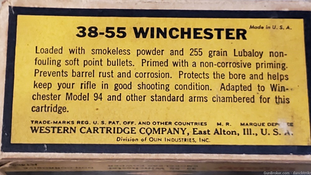 Western 38-55 vintage ammo box of 20 - 225 grain Flat point-img-4