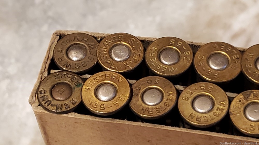 Western 38-55 vintage ammo box of 20 - 225 grain Flat point-img-7