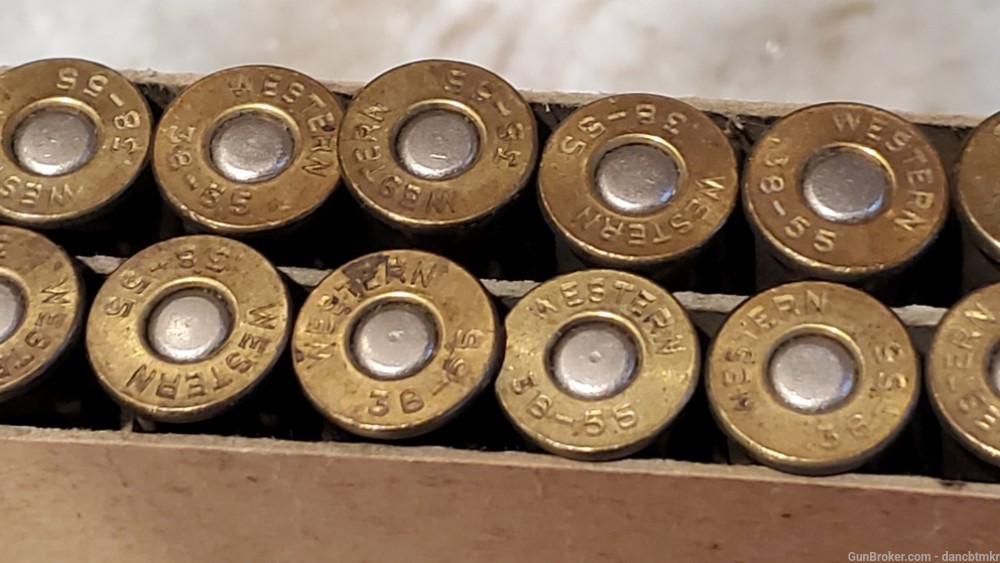 Western 38-55 vintage ammo box of 20 - 225 grain Flat point-img-8