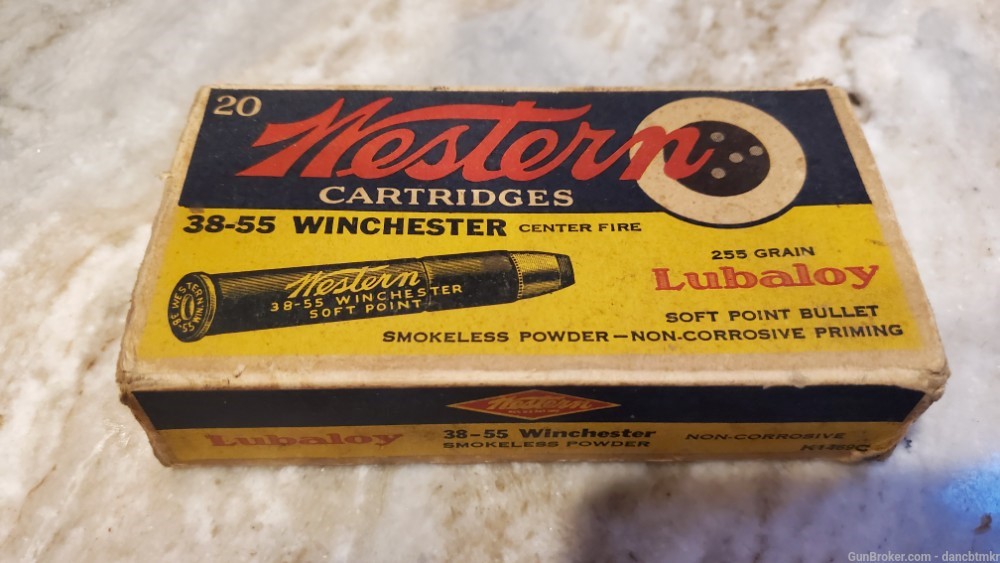 Western 38-55 vintage ammo box of 20 - 225 grain Flat point-img-0
