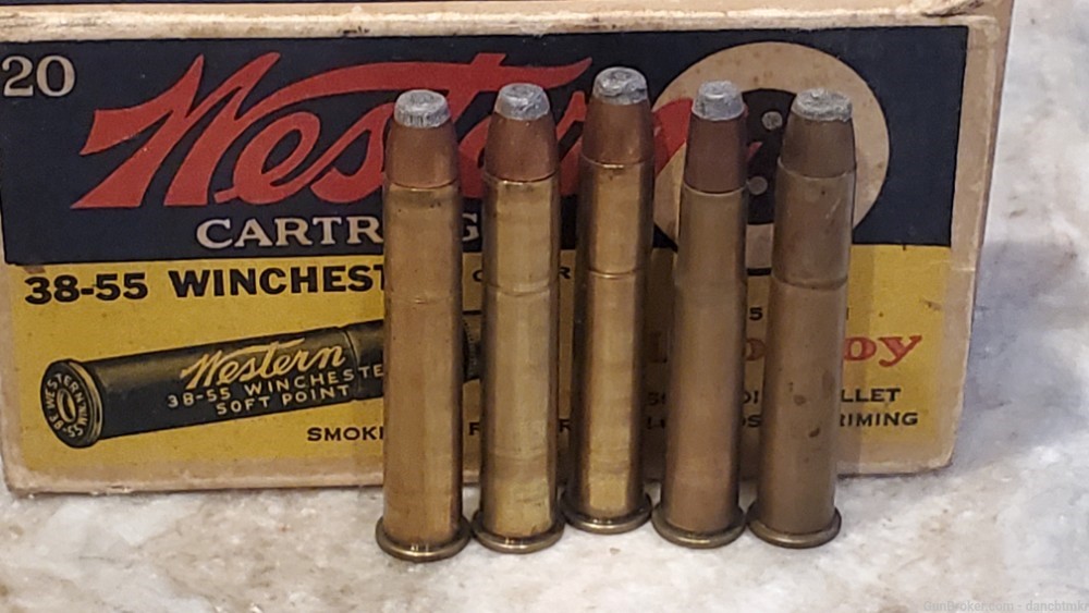 Western 38-55 vintage ammo box of 20 - 225 grain Flat point-img-1