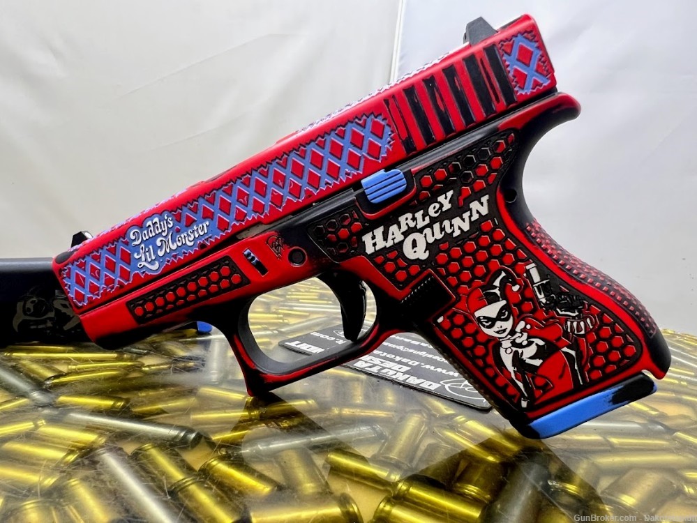 Harley Quinn Glock 42 380acp Engraved and Cerakoted with Custom Case-img-10