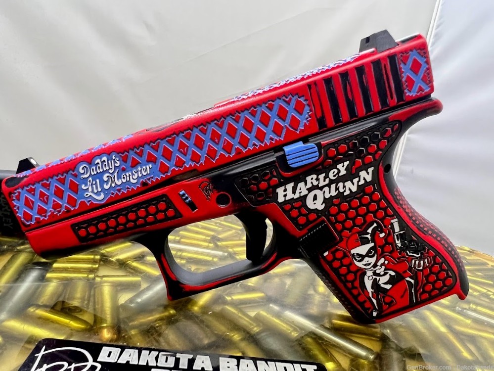 Harley Quinn Glock 42 380acp Engraved and Cerakoted with Custom Case-img-7
