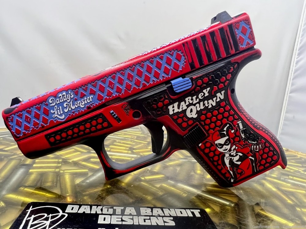 Harley Quinn Glock 42 380acp Engraved and Cerakoted with Custom Case-img-3