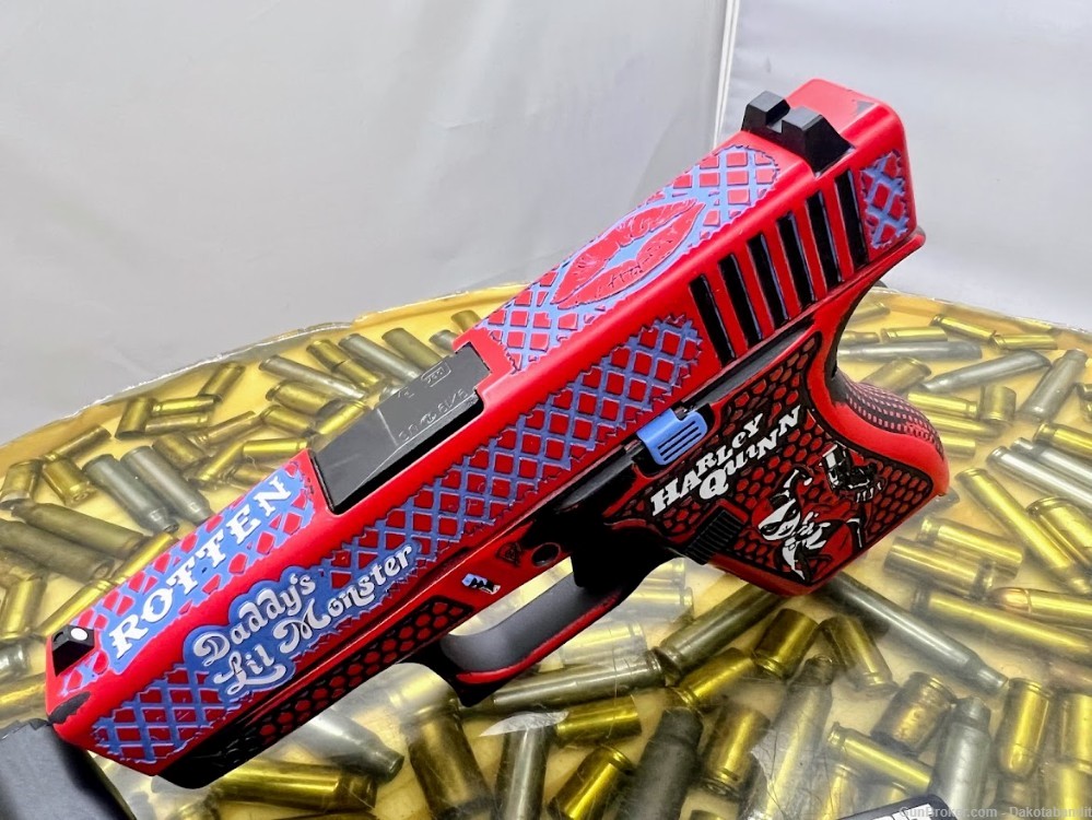 Harley Quinn Glock 42 380acp Engraved and Cerakoted with Custom Case-img-11