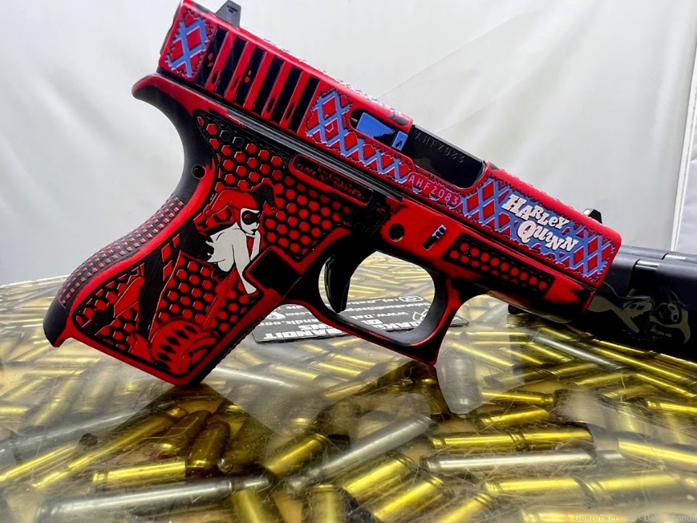 Harley Quinn Glock 42 380acp Engraved and Cerakoted with Custom Case-img-4
