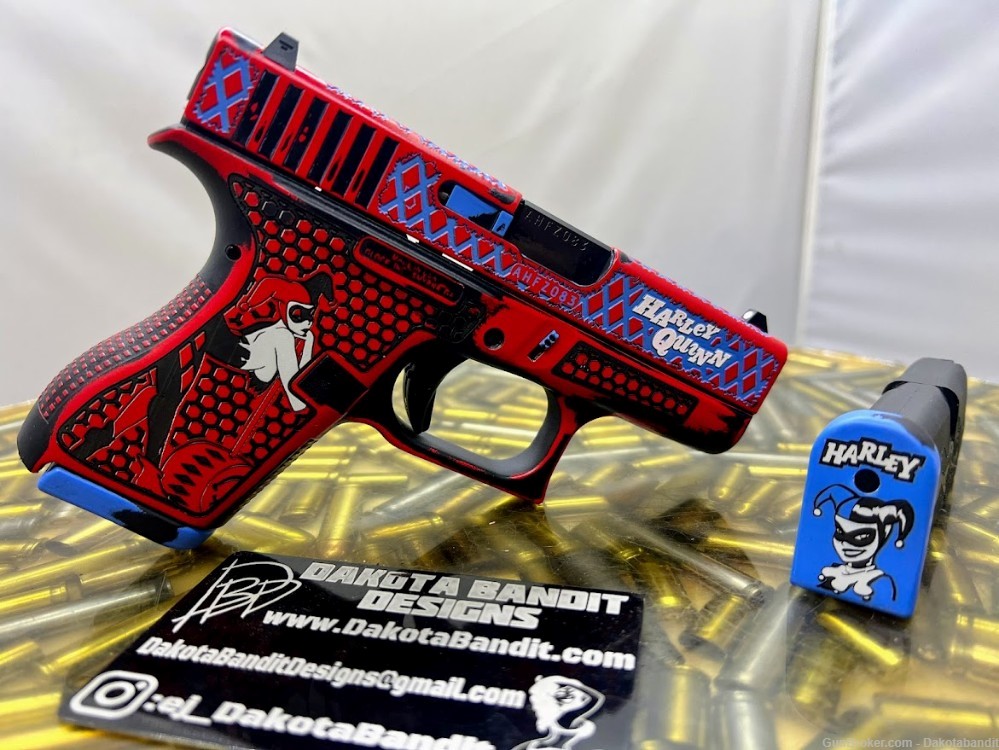 Harley Quinn Glock 42 380acp Engraved and Cerakoted with Custom Case-img-8