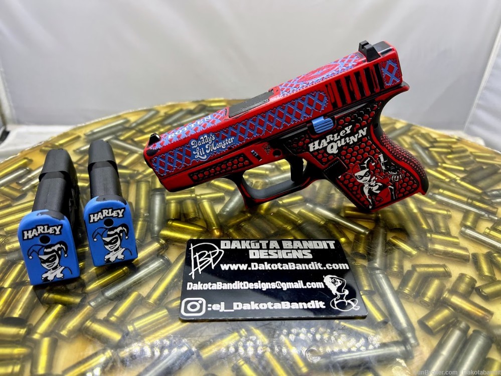 Harley Quinn Glock 42 380acp Engraved and Cerakoted with Custom Case-img-2