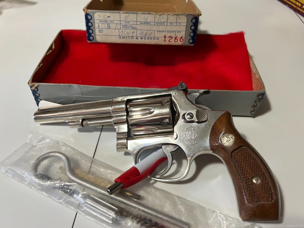 22 SMITH AND WESSON 4 INCH NICKEL MODEL 34-1 IN BOX & TOOLS-img-0