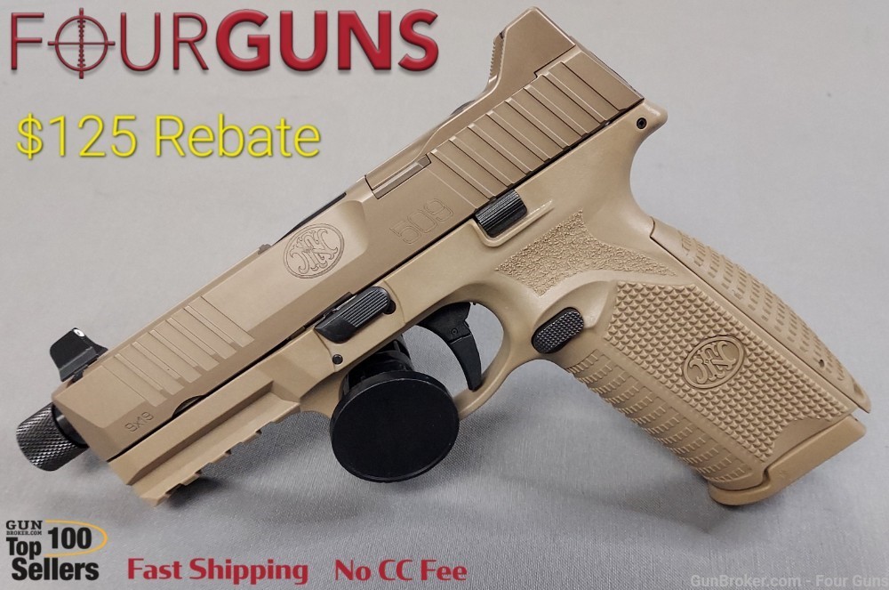 FN 509 Tactical 9mm 4.5" FDE Threaded Optics Ready 17 & 24 Rd Mags-img-0