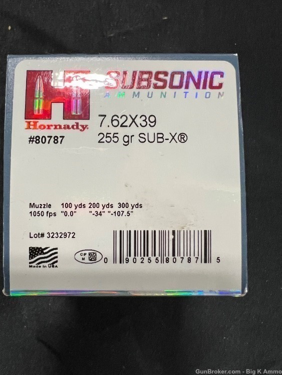 Hornady 7.62x39 subsonic 255 grain Sub-X 20 Rounds No cc fees-img-0