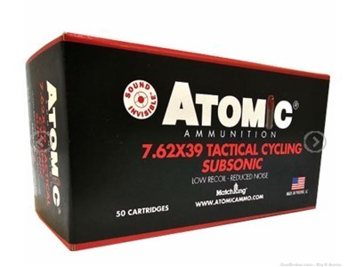 ATOMIC ammo 7.62x39 SUBSONIC 50Rds NoCCFees low noise reduced recoil