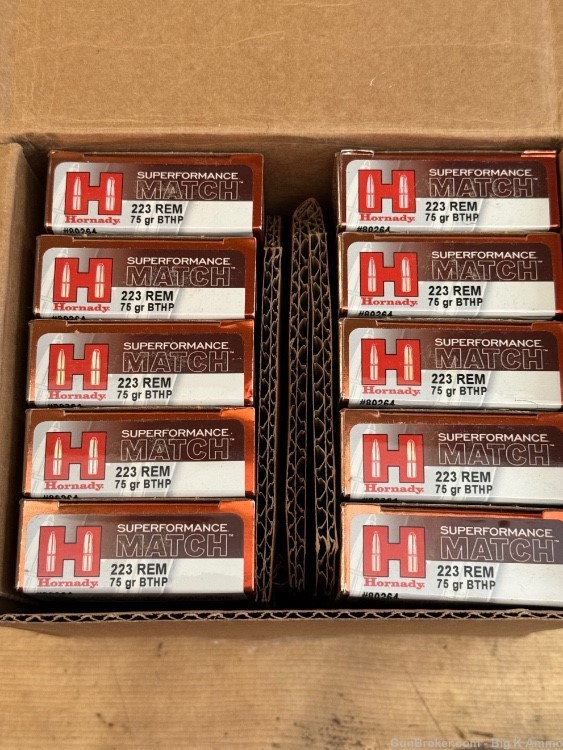 200 Rounds of 223 REM HORNADY Match BTHP 75GR close to 5.56 pressures  -img-0
