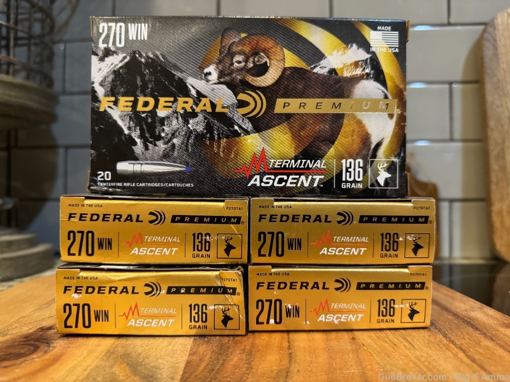 100 Rounds of 270 WIN TERMINAL ASCENT 136 Grain Federal Premium-img-0