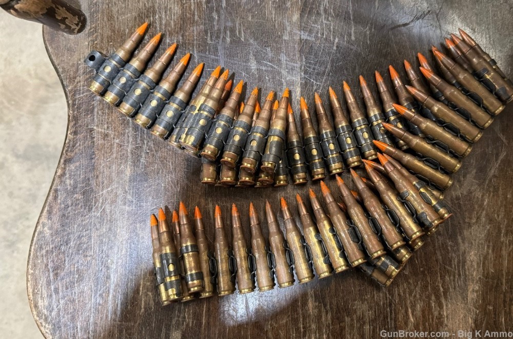 7.62x51 (308 Win) Tracer ammo 62 linked rounds -img-0