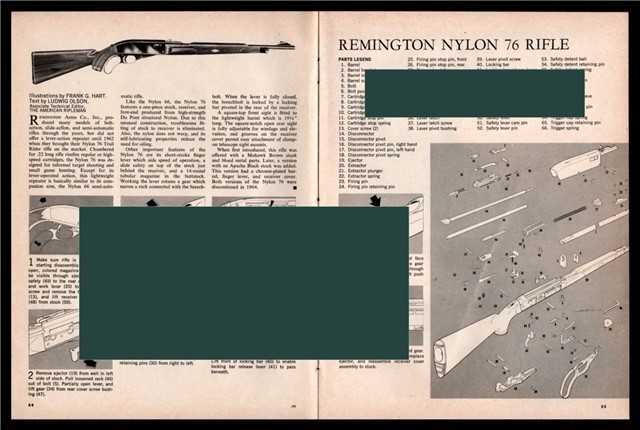 1973 REMINGTON Nylon 76 Rifle Exploded View Parts List Assembly Article-img-0