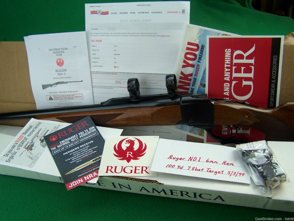 RARE & COLLECTIBLE RUGER NO 1B, 6MM REM, 26" MEDIUM HEAVY BBL, MFD 1997-img-0