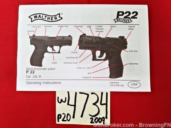 Orig Walther P22 Owners Instruction Manual 2009-img-0