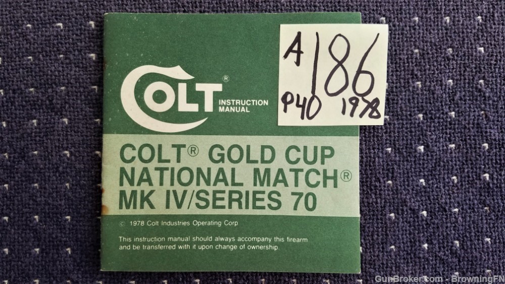 Orig Colt Gold Cup National Match Owners Manual 1978-img-0
