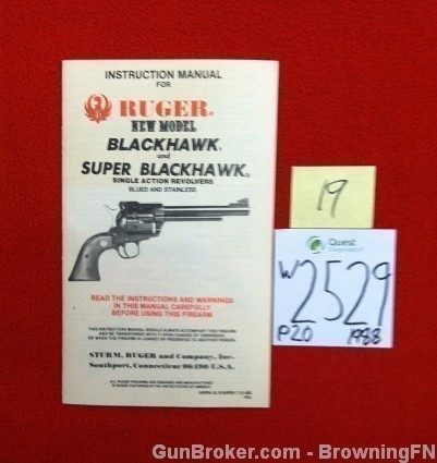 Orig Ruger Blackhawk Owners Instruction Manual 1988-img-0