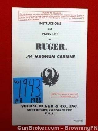 Orig Ruger .44 Magnum Owners Instruction Manual 1980-img-0