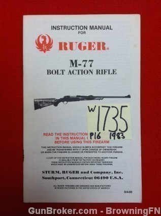 Orig Ruger M-77 Owners Instruction Manual 1983-img-0