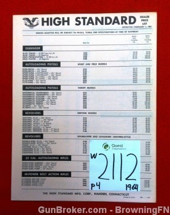 Orig High Standard Dealer Price List 1964-img-0