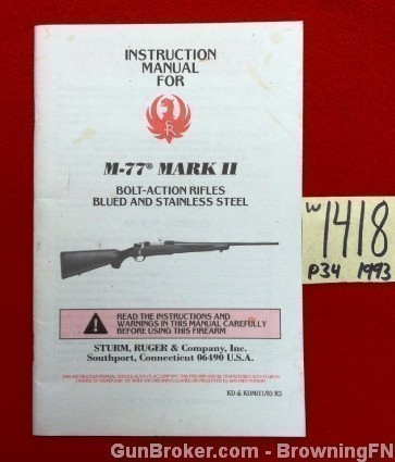 Orig Ruger M-77 Mk II Owners Instruction Manual 1993-img-0