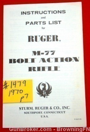 1970 Ruger Owners Instruction Manual M-77 Bolt Action Rifle-img-0