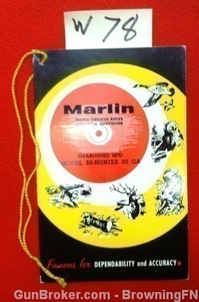 Orig Marlin Model 55 Hunter 20 Gauge Hang Tag-img-0