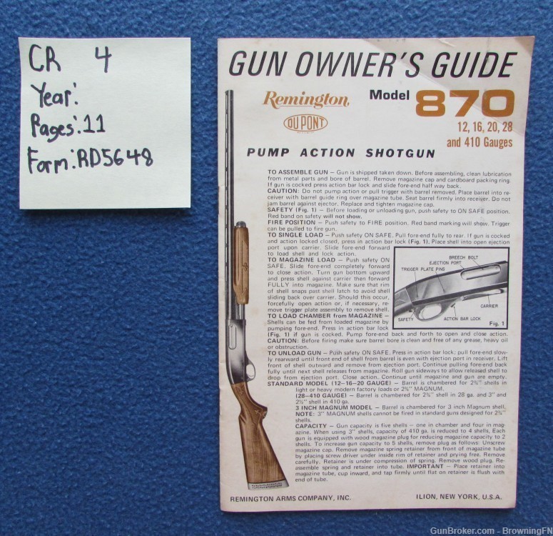Vintage Remington Model 870 Owners Instruction Manual -img-0