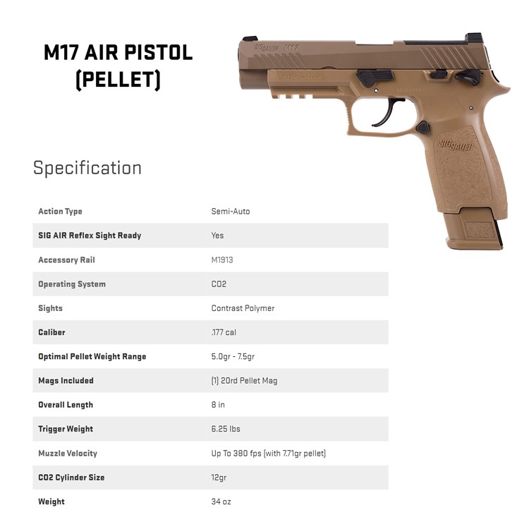 SIG SAUER P320-M17 .177 Caliber 20rd CO2 CoyoteTan Air Pistol (AIR-M17-177)-img-7