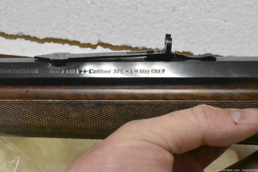 Winchester 1885 375 H&H LNIB unfired custom wood-img-3