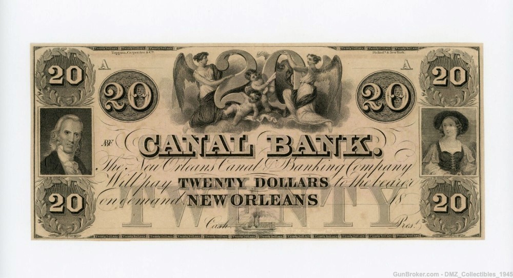 1800s $20 New Orleans Louisiana Bank Note Antique Currency Money-img-0