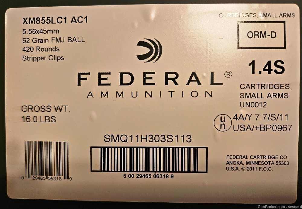 Federal (LOC) XM855 5.56 62gr Stripper Clips Ammo Can 420 Rounds-img-0