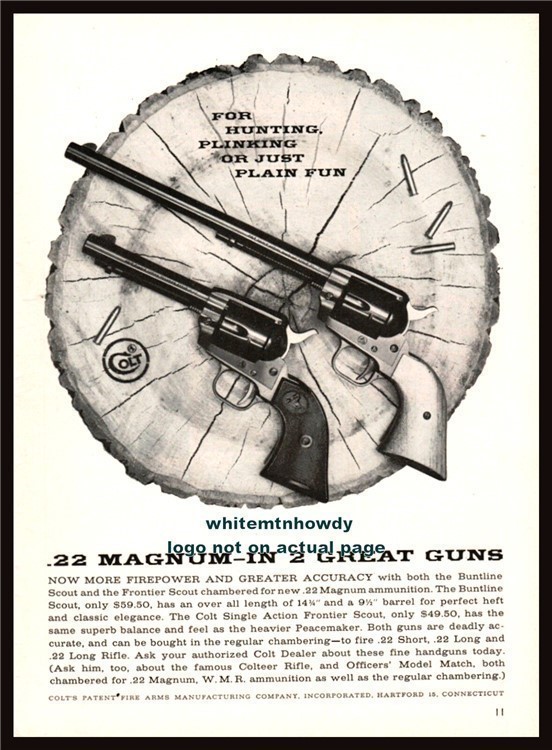 1959 COLT Buntline & Frontier Scout .22 Magnum Revolver AD-img-0