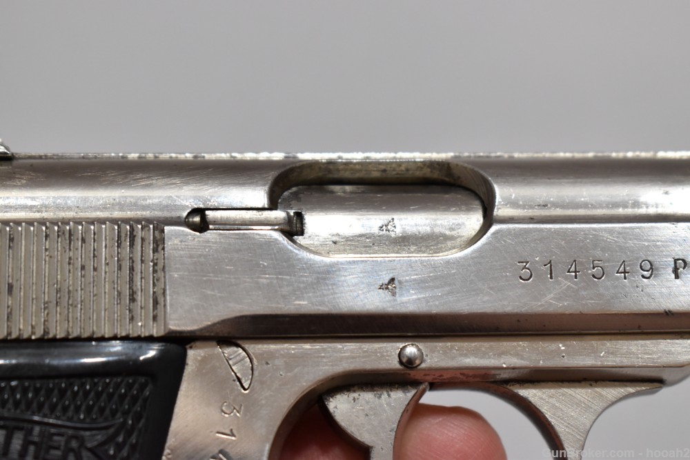 German Walther WW2 PP Semi Auto Pistol 32 ACP 7.65 Nickel 1944 RFV READ-img-10