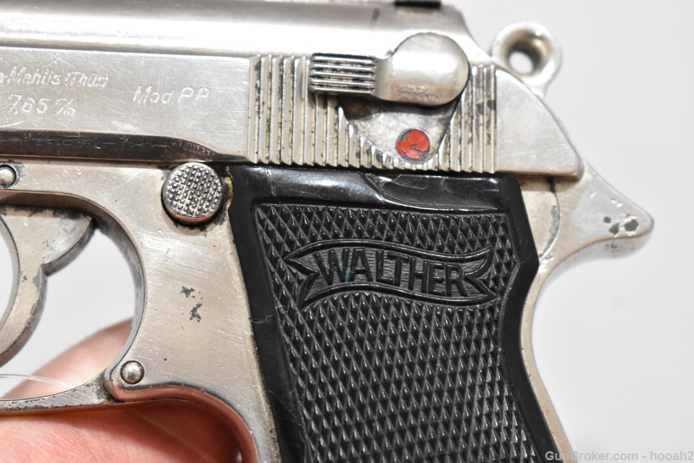 German Walther WW2 PP Semi Auto Pistol 32 ACP 7.65 Nickel 1944 RFV READ-img-7