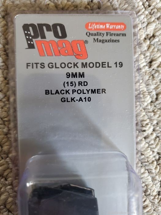 GLOCK G19 9MM 15-RND PISTOL MAGAZINE, BLACK POLYMER, PRO MAG, GLK-A10, NEW-img-1